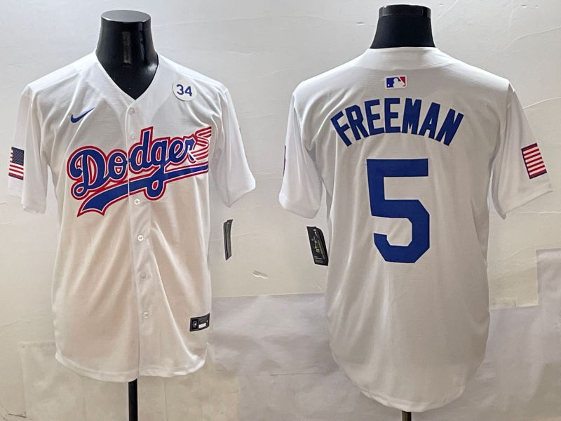 Men Los Angeles Dodgers 5 Freeman White Second generation Joint Name Nike 2025 MLB Jersey style 8
